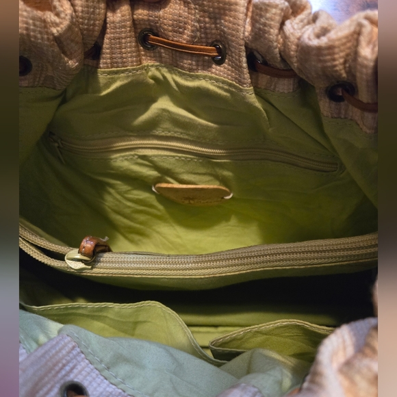 Tommy Bahama summer beach bag handbag 4 pocket purse palm trees wood handle tote - Picture 6 of 11